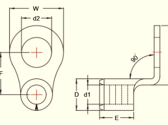 Đầu cos tròn trần vuông góc 90 độ dòng RNB1-90D / RN1-90D SERIES (Wire Range 22-16 A.W.G. / 0.5-1.5 mm²)