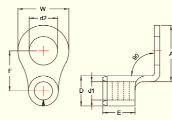 Đầu cos tròn trần vuông góc 90 độ dòng RNB5-90D / RN5-90D SERIES (Wire Range 12-10 A.W.G. / 4-6 mm²)