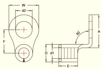 Đầu cos tròn trần vuông góc 90 độ dòng RNB60-90D SERIES (Wire Range 1/0 A.W.G. / 60 mm²)