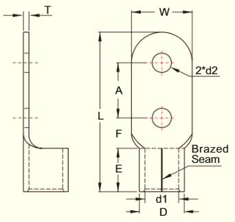 Đầu cos tròn trần 2 lỗ dòng RNB60-2B (Wire Range 1/0 A.W.G. / 60 mm²)